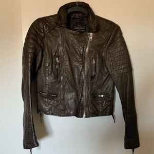 All saints brown ribbed leather jacket sz 6